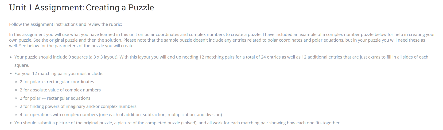 Unit 1 Assignment Creating A Puzzle Follow The Assignment Instructions And Review The Rubric In This Assignment You Wi 1