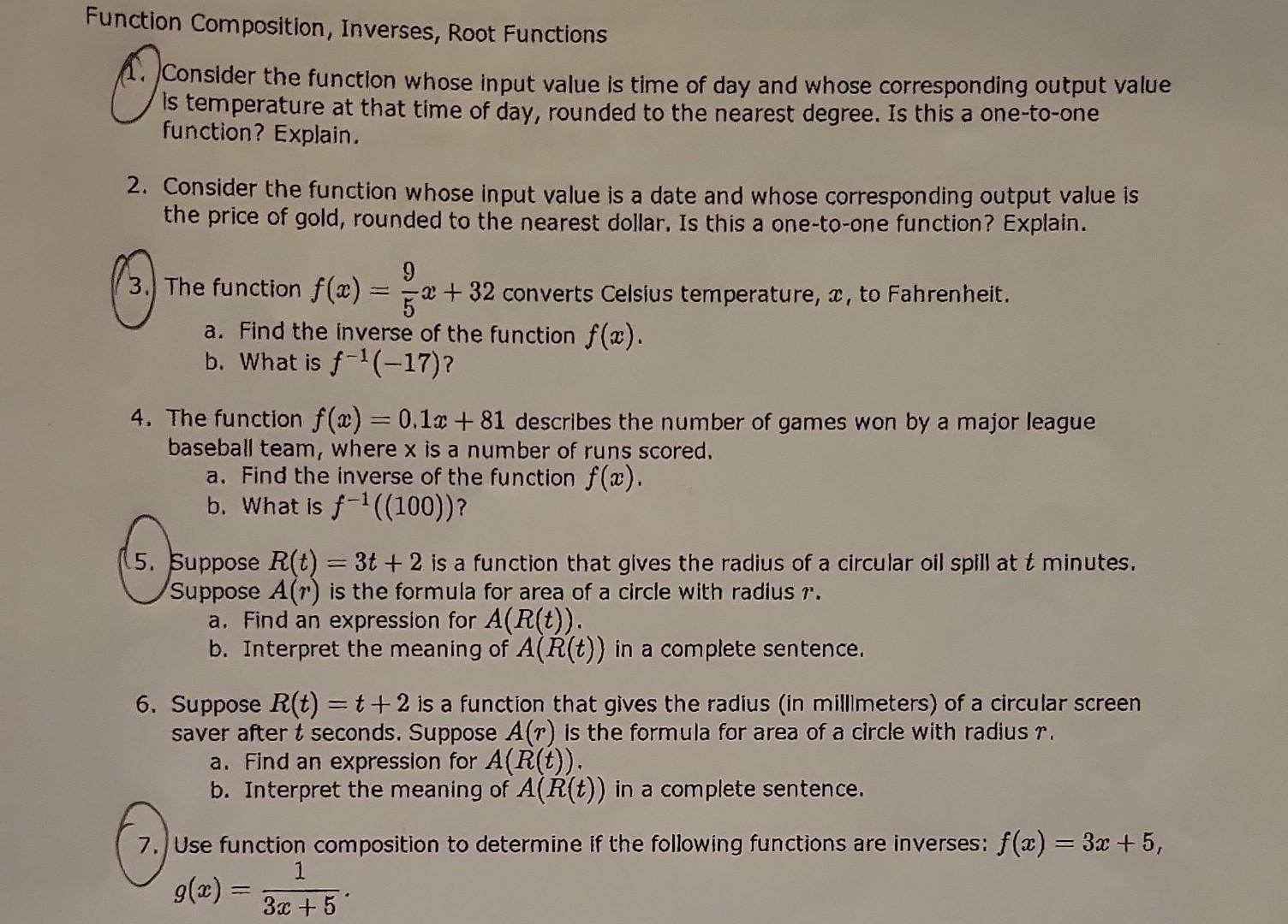 Function Composition Inverses Root Functions O Consider The Function Whose Input Value Is Time Of Day And Whose Corres 1