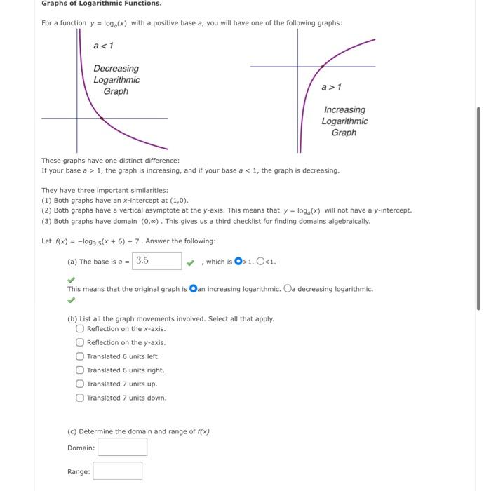 Graphs Of Logarithmic Functions For A Function Y Log X With A Positive Base A You Will Have One Of The Following Gr 1