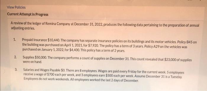 View Policies Current Attempt In Progress A Review Of The Ledger Of Remina Company At December 31 2022 Produces The Fo 1