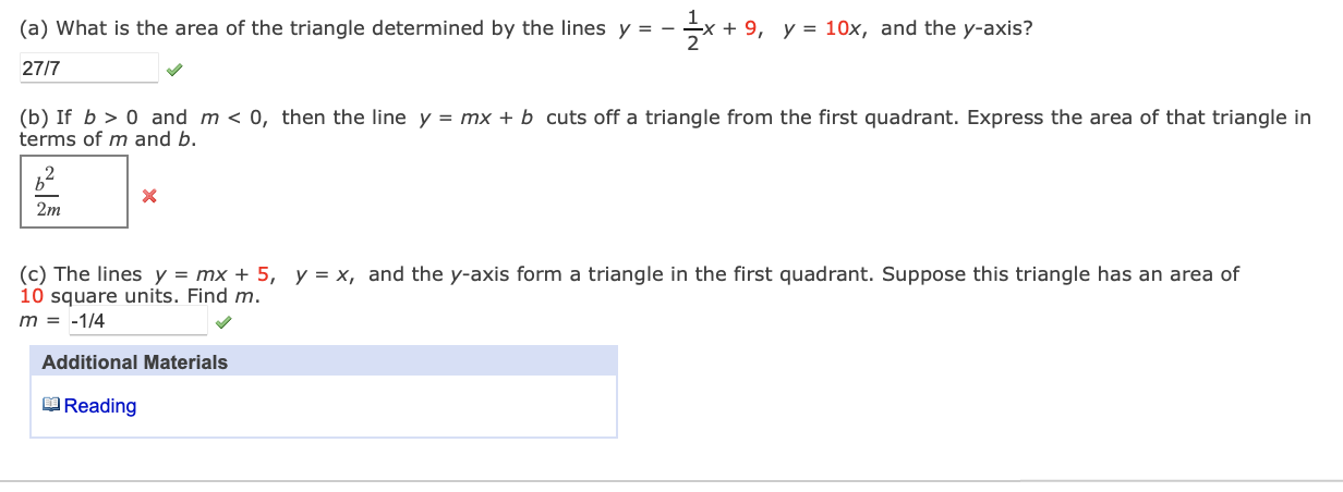 A What Is The Area Of The Triangle Determined By The Lines Y X 9 Y 10x And The Y Axis 27 7 B If B 0 An 1