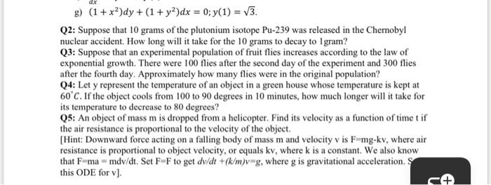 G 1 X2 Dy 1 Y Dx 0 Y 1 3 Q2 Suppose That 10 Grams Of The Plutonium Isotope Pu 239 Was Released In The C 1