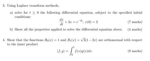 3 Using Laplace Transform Methods A Solve For 20 The Following Differential Equation Subject To The Specified Initia 1