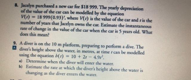 8 Jacelyn Purchased A New Car For 18 999 The Yearly Depreciation Of The Value Of The Car Can Be Modelled By The Equat 1