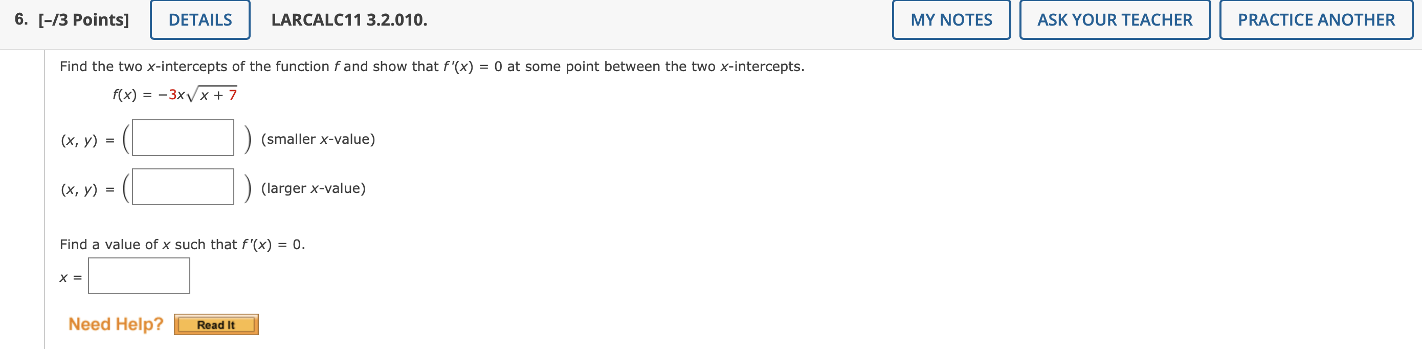 6 3 Points X Y Find The Two X Intercepts Of The Function F And Show That F X 0 At Some Point Between The T 1