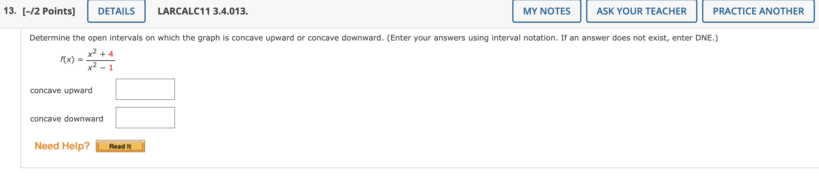 13 2 Points Details F X Concave Upward Determine The Open Intervals On Which The Graph Is Concave Upward Or Conc 1