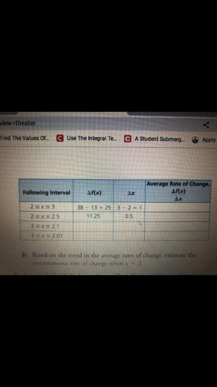 View Theater Find The Values Of Use The Integral Te Ca Student Submerg Following Interval 2 X 3 25x25 2 X 21 2 1