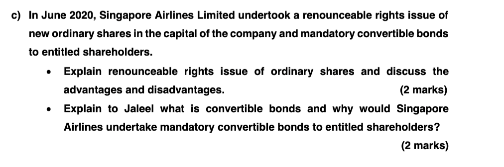C In June 2020 Singapore Airlines Limited Undertook A Renounceable Rights Issue Of New Ordinary Shares In The Capita 1
