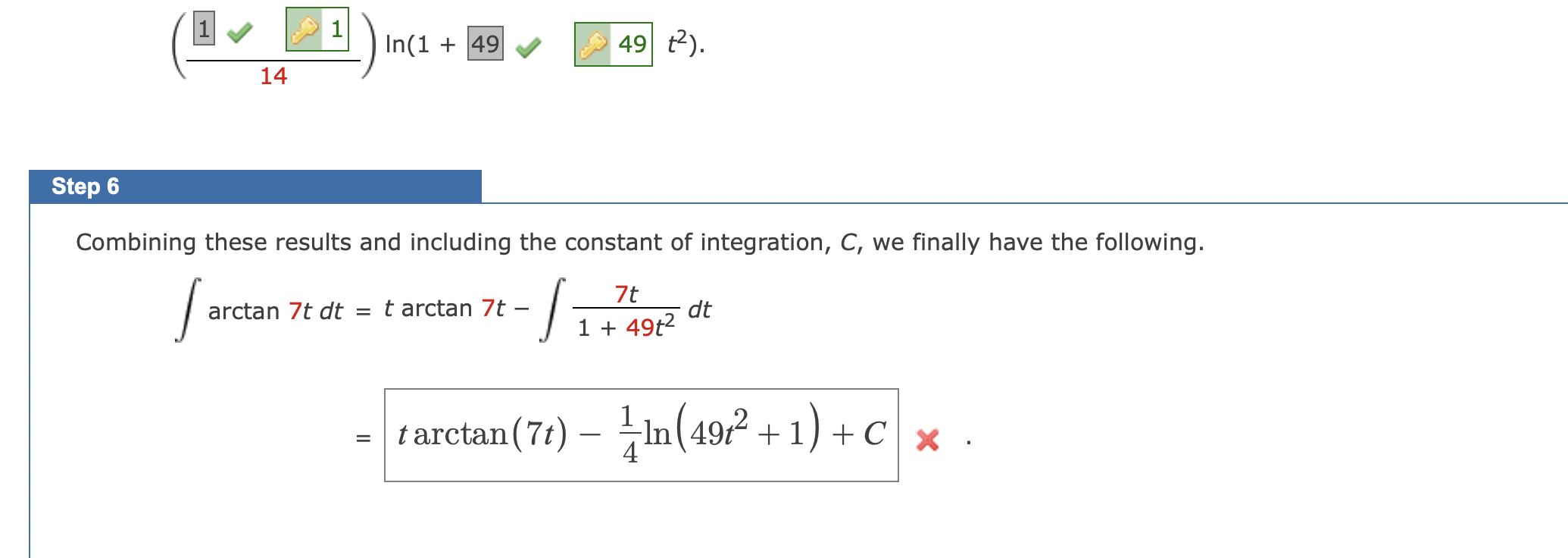 1 14 J 1 In 1 49 Step 6 Combining These Results And Including The Constant Of Integration C We Finally Have The Follo 1