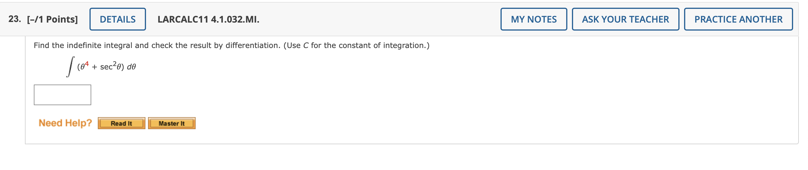 23 1 Points Details Find The Indefinite Integral And Check The Result By Differentiation Use C For The Constant O 1