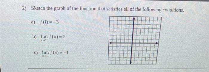 2 Sketch The Graph Of The Function That Satisfies All Of The Following Conditions A F 1 3 B Lim F X 2 X 1 C L 1