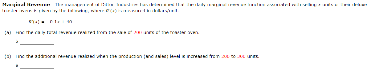 Marginal Revenue The Management Of Ditton Industries Has Determined That The Daily Marginal Revenue Function Associated 1
