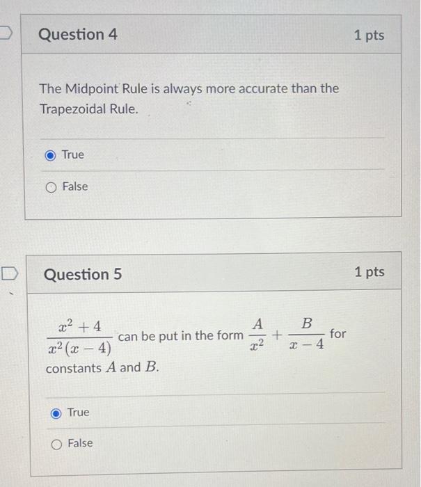 Question 1 Every Elementary E G Algebraic Exponential Trig Etc Function Has An Elementary Derivative True False 2