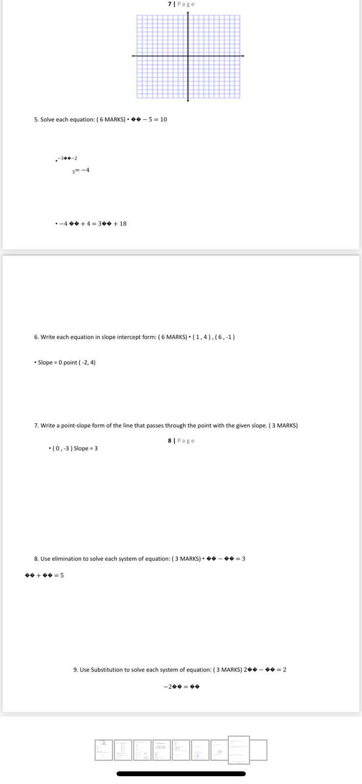 5 Solve Each Equation 6 Marks 5 10 5 4 4 4 30 18 6 Write Each Equation In Slope Intercept Form 6 Marks 1 1