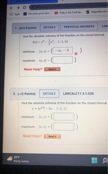 C Apps Dix Voies Pour Elev 1 0 2 Points Minimum Details Maximum X Y Need Help Read It 2 2 Points 1