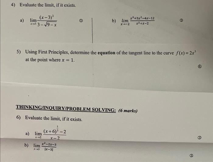 4 Evaluate The Limit If It Exists X 3 53 9 X A Lim 5 Using First Principles Determine The Equation Of The Tang 1