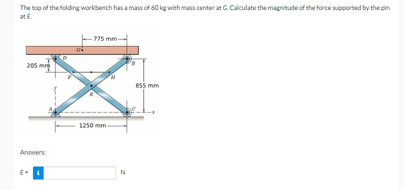 The Top Of The Folding Workbench Has A Mass Of 60 Kg With Mass Center At G Calculate The Magnitude Of The Force Support 1