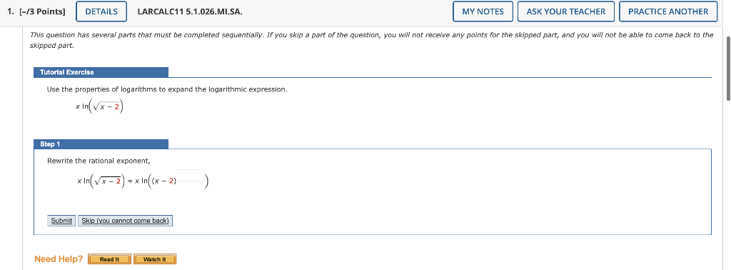 Details Larcalc11 5 1 026 Mi Sa This Question Has Several Parts That Must Be Completed Sequentially If You Skip A Part 1