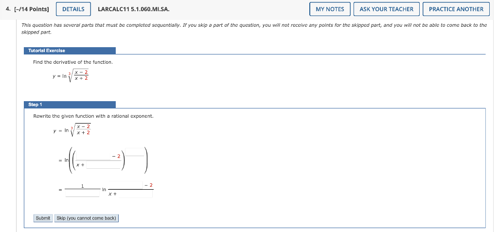 4 14 Points Details Larcalc115 1 060 Mi Sa This Question Has Several Parts That Must Be Completed Sequentially If 1