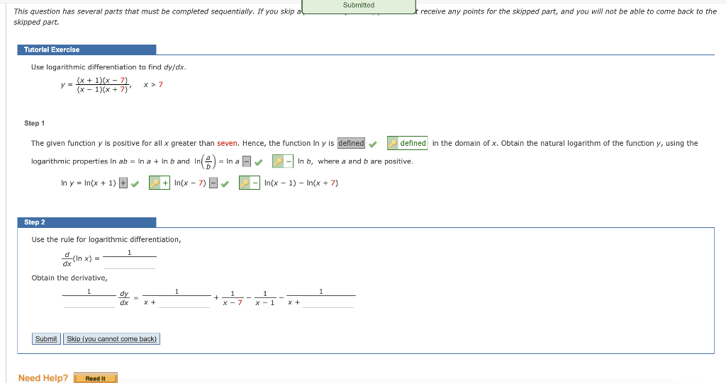 This Question Has Several Parts That Must Be Completed Sequentially If You Skip Skipped Part Tutorial Exercise Use Log 1
