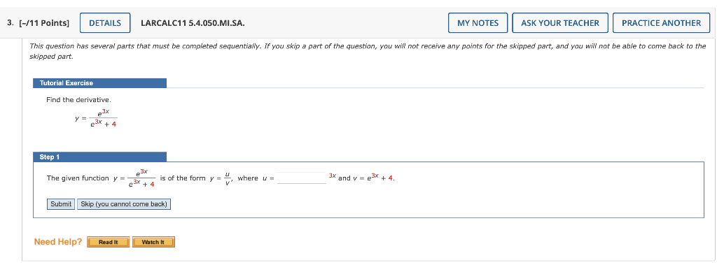 3 11 Points Details Larcalc115 4 050 Mi Sa Practice Another This Question Has Several Parts That Must Be Completed 1