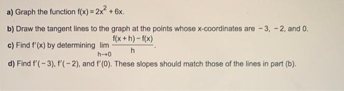 A Graph The Function F X 2x 6x B Draw The Tangent Lines To The Graph At The Points Whose X Coordinates Are 3 1