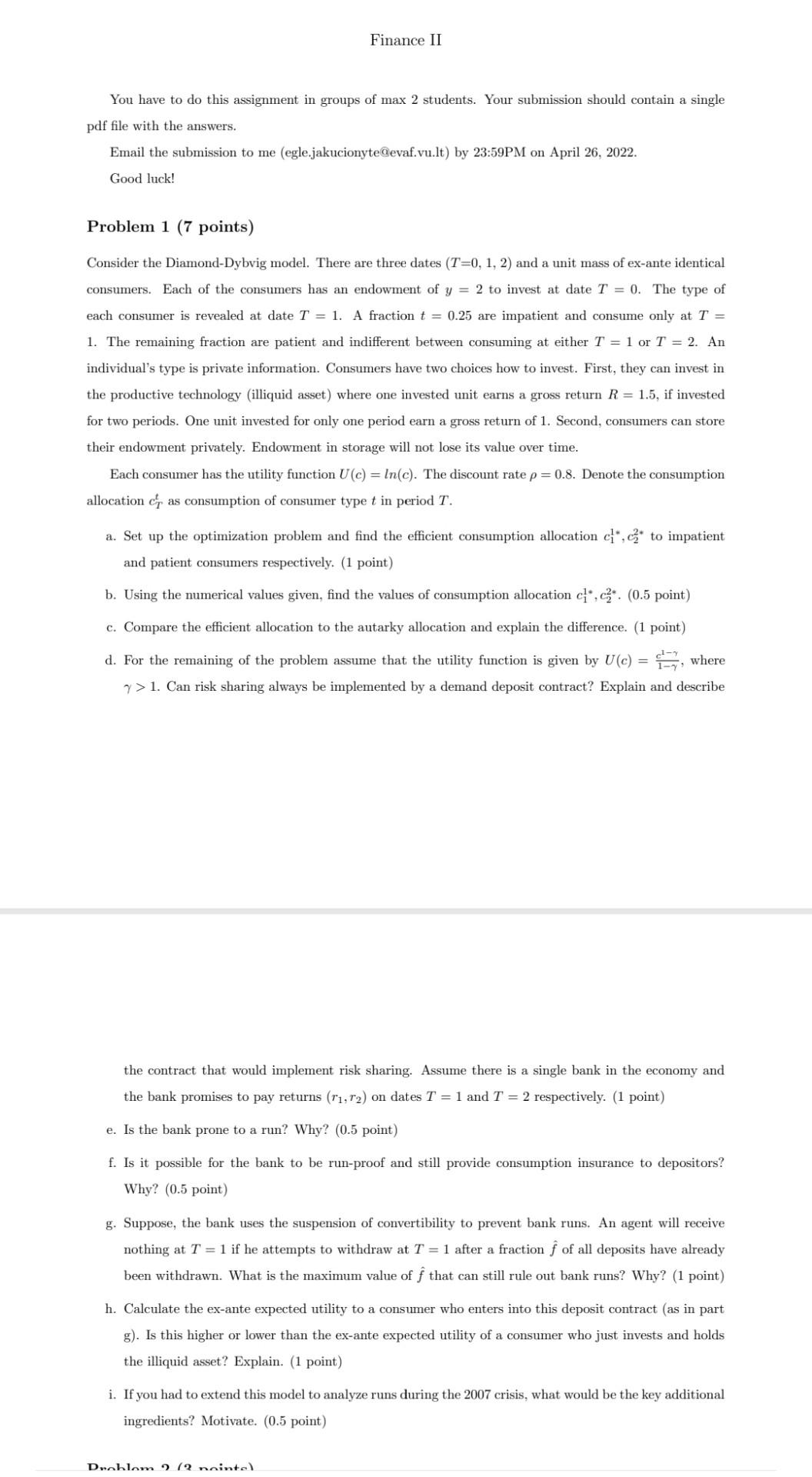 Finance Ii You Have To Do This Assignment In Groups Of Max 2 Students Your Submission Should Contain A Single Pdf File 1