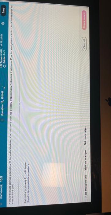 Cubic Feet Round To One Decimal Place As Needed Nw O Points 0 Of 1 Homework 10 5 Question 1 10 5 501 Justin S Hot W 17