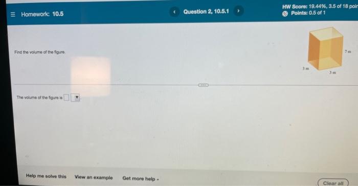 Homework 10 5 Find The Volume Of The Figure The Volume Of The Figure Is Help Me Solve This View An Example Get More He 1