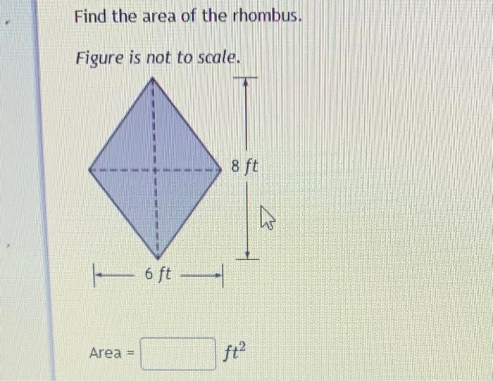 Find The Area Of The Rhombus Figure Is Not To Scale Area 6 Ft 8 Ft Ft 1