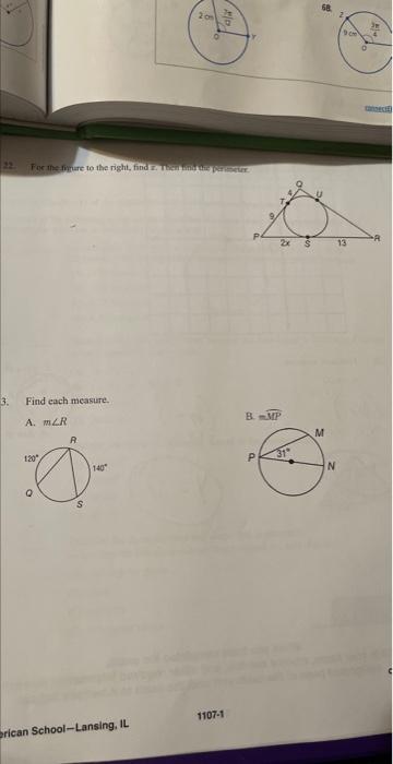 22 For The Figure To The Right Finden With The Perimeter 3 Find Each Measure A Mlr 120 Q R S 140 Rican School Lans 1