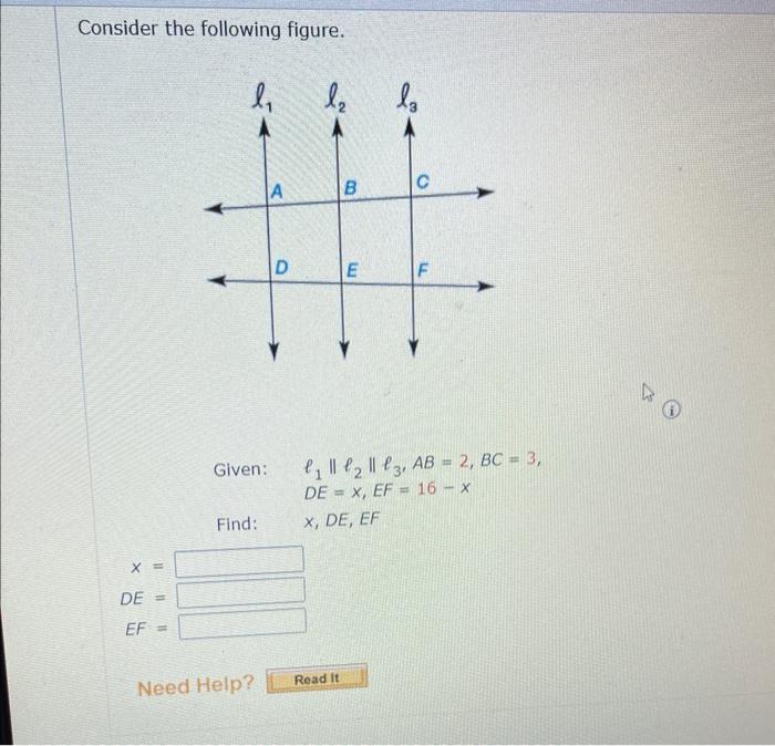 Consider The Following Figure X De Ef L Given Find Need Help A D L B Read It E La C F 2 3 Ab 2 Bc 1