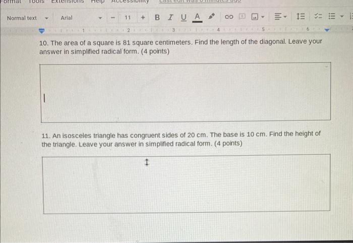 10018 Normal Text Y Arial 11 B Iu A Gd Y Ieee 3 5 111 6 10 The Area Of A Square Is 81 Square Centimeters Find The L 1