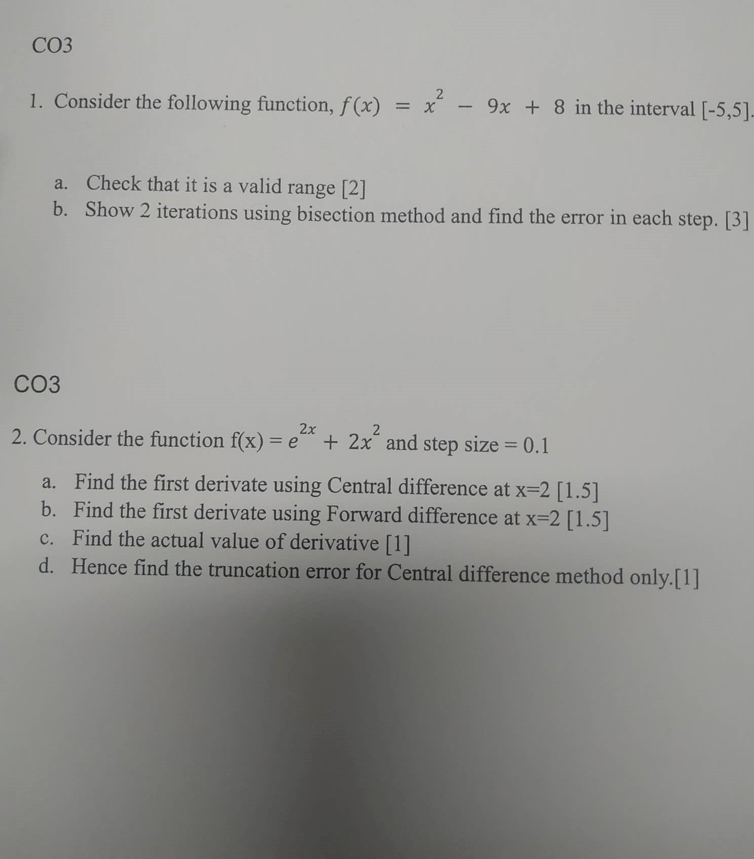 Co3 1 Consider The Following Function F X X 9x 8 In The Interval 5 5 A Check That It Is A Valid Range 2 1