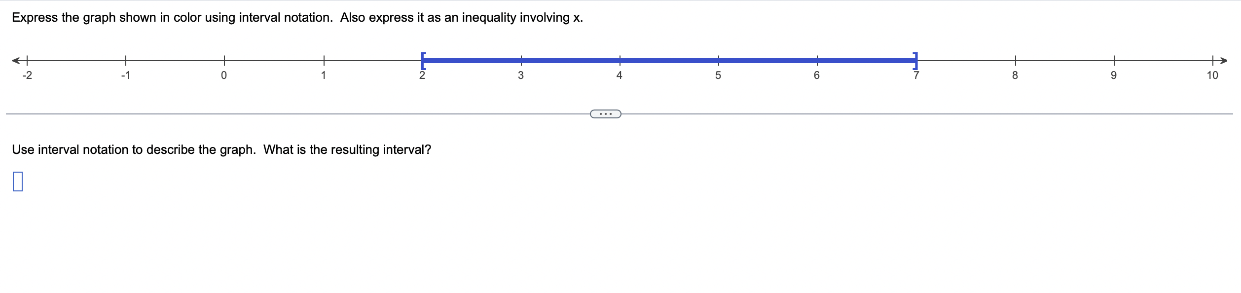 Express The Graph Shown In Color Using Interval Notation Also Express It As An Inequality Involving X 2 1 0 1 2 Use 1