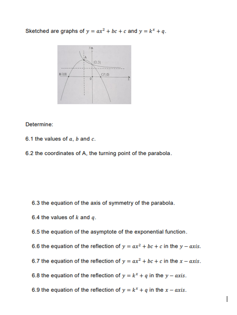 Sketched Are Graphs Of Y Ax Bc C And Y K Q 03 01 0 3 C 1 0 Determine 6 1 The Values Of A B And C 6 2 1