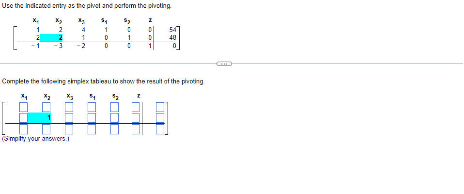 Use The Indicated Entry As The Pivot And Perform The Pivoting X X2 X3 S 1 2 4 1 2 2 1 0 1 3 2 0 X On Simplify 1