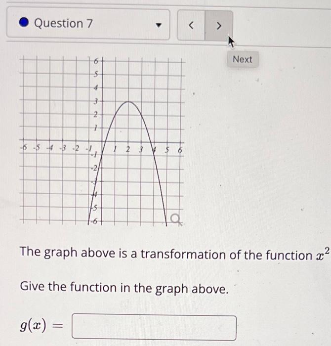 Question 7 6 5 4 3 2 6 5 4 G X 3 On 2 2 15 3 4 5 6 Next 2 The Graph Above Is A Transformation Of The Function 1