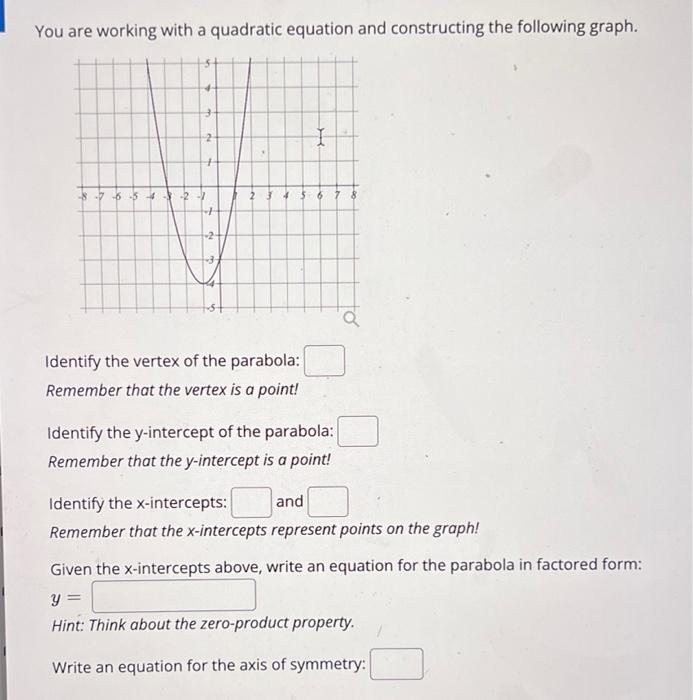 You Are Working With A Quadratic Equation And Constructing The Following Graph 6 5 Identify The Vertex Of The Parabola 1