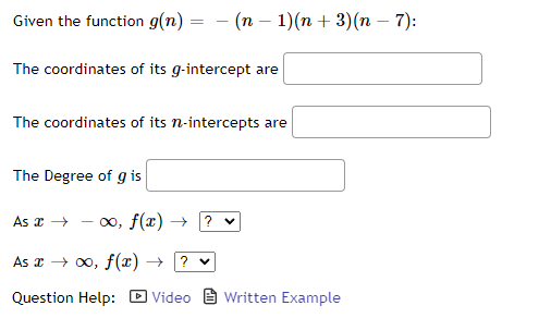 Given The Function G N The Coordinates Of Its G Intercept Are The Degree Of G Is N 1 N 3 N 7 The Coordinat 1