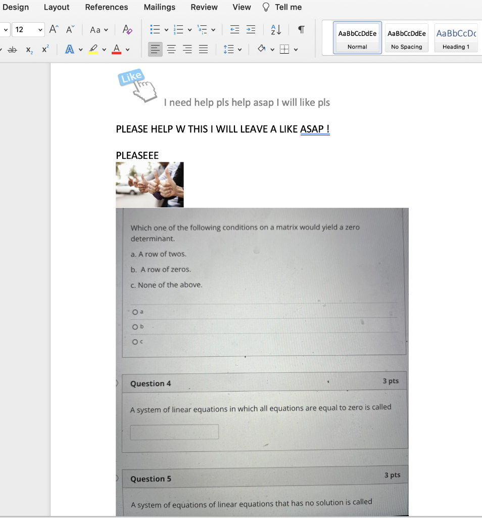 Design Layout A A Ab X X A A References V 12 Aav Po V Mailings Like Pleaseee O A Ob Oc Review View Question 4 1