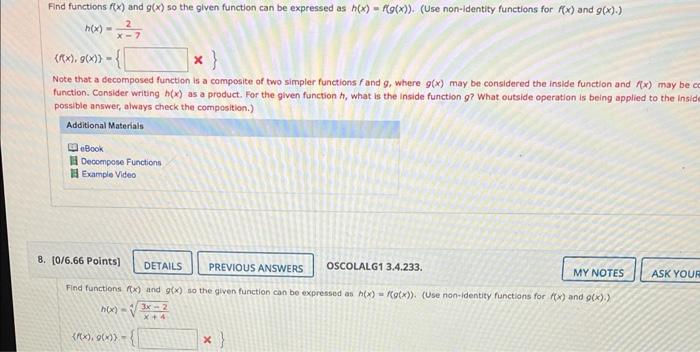 Find Functions F X And G X So The Given Function Can Be Expressed As H X F G X Use Non Identity Functions For F 2