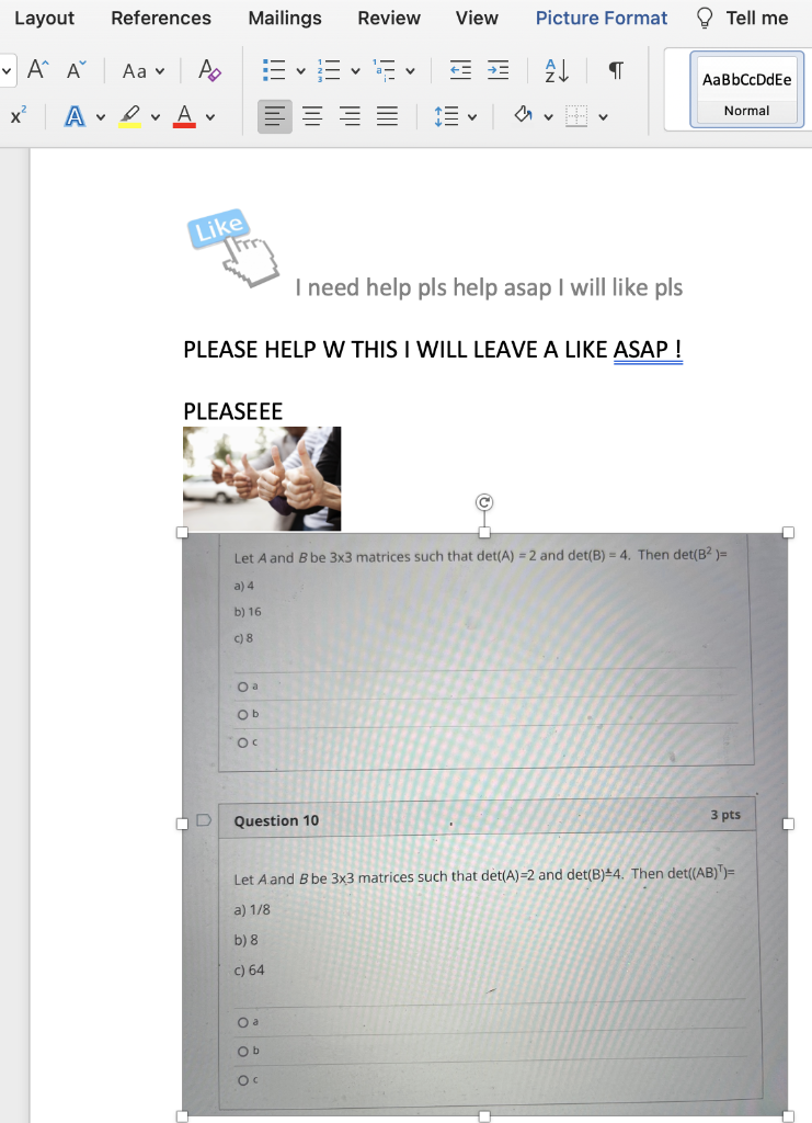 Layout References Mailings A A X Aa Aav Po Like Pleaseee 0 Od Please Help W This I Will Leave A Like Asap O A Ob Oc Re 1