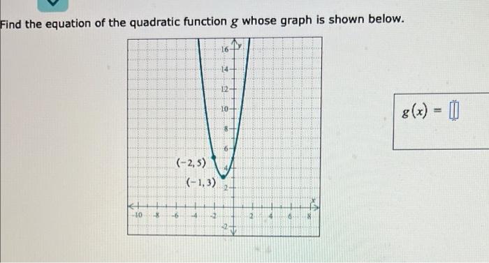 Find The Equation Of The Quadratic Function G Whose Graph Is Shown Below 10 8 2 5 1 3 6 16 14 12 10 2 4 6 G 1