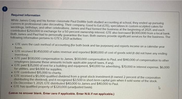 The Question Asks For A 1120s Page 1 1120s Schedule K And A Schedule K1 For Paul Required Information While James Cra 3