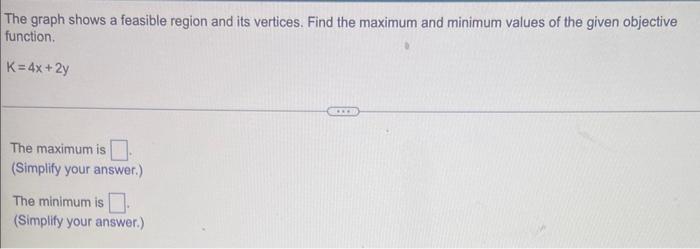 The Graph Shows A Feasible Region And Its Vertices Find The Maximum And Minimum Values Of The Given Objective Function 1