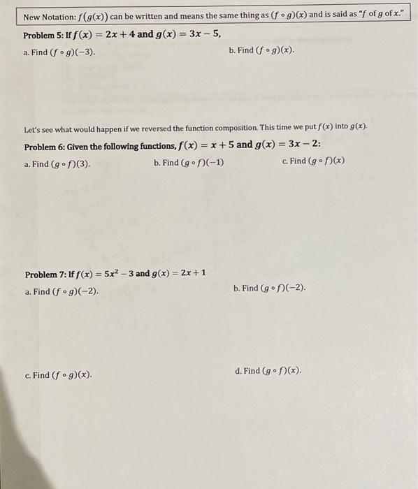 New Notation F G X Can Be Written And Means The Same Thing As Fog X And Is Said As F Of G Of X Problem 5 If F 1