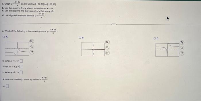 A Graphy X On The Window 10 10 By 10 10 B Use The Graph To Find Y When X4 And When X 4 C Use The Graph To Find 1