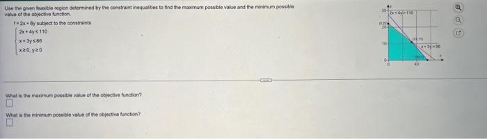 Use The Given Feasible Region Determined By The Constraint Inequalities To Find The Maximum Possible Value And The Minim 1