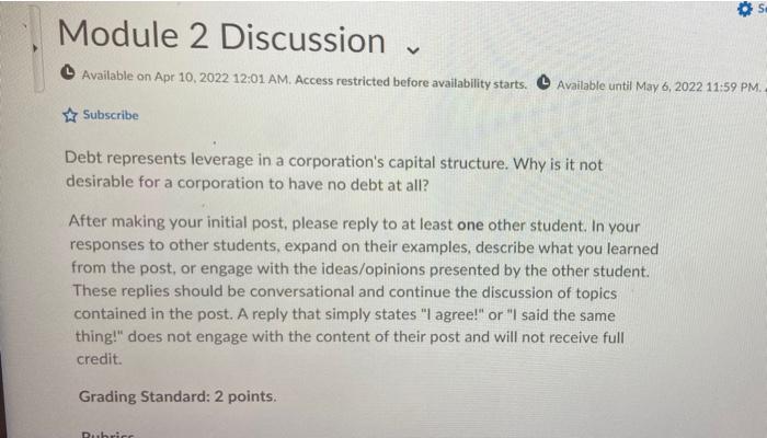 Module 2 Discussion Available On Apr 10 2022 12 01 Am Access Restricted Before Availability Starts Available Until 1